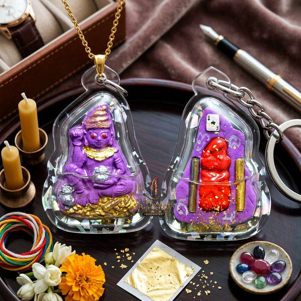 🔮 Sacred "Pho Ngang Nua Duang" (Master Above Destiny): Purple Charm Powder in Mystical Oil – Consecrated by Phra Ajarn Pom, Wat Sahakon Thung Mai (2025) Thai Blessing Co By RURUECHA