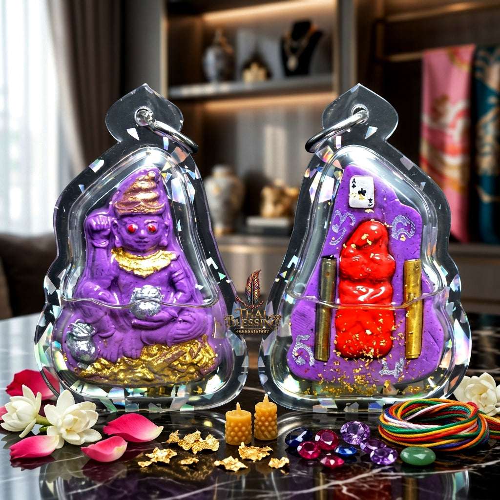 🔮 Sacred "Pho Ngang Nua Duang" (Master Above Destiny): Purple Charm Powder in Mystical Oil – Consecrated by Phra Ajarn Pom, Wat Sahakon Thung Mai (2025) Thai Blessing Co By RURUECHA