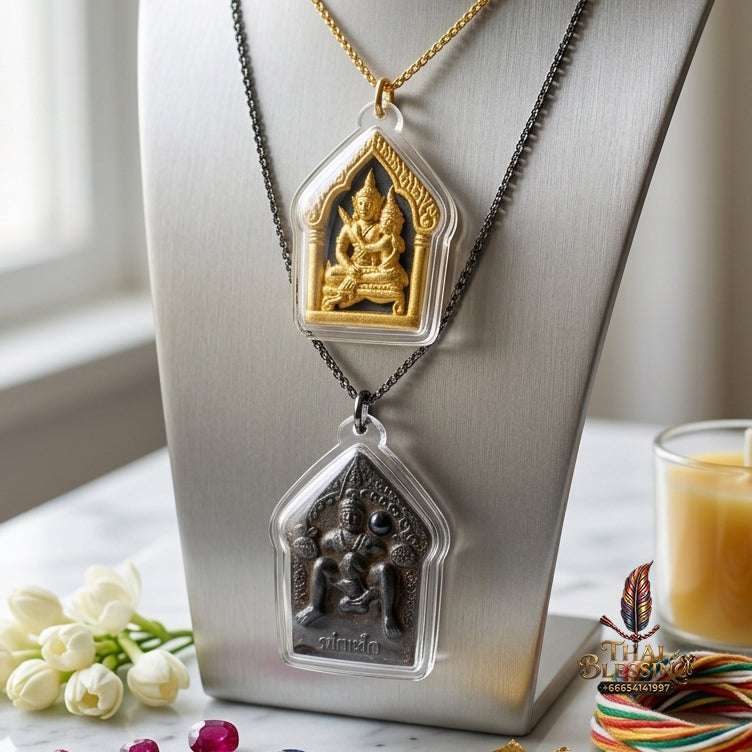 💖 Sacred "Phra Khun Phaen Oom Nang" (Khun Phaen Holding Lady) with Pho Per – "1 Billionaire" Edition: Black Herb Powder with Gold Accents – Consecrated by Luang Pu Key, Wat Si Lam Yong (2008) Thai Blessing Co By RURUECHA