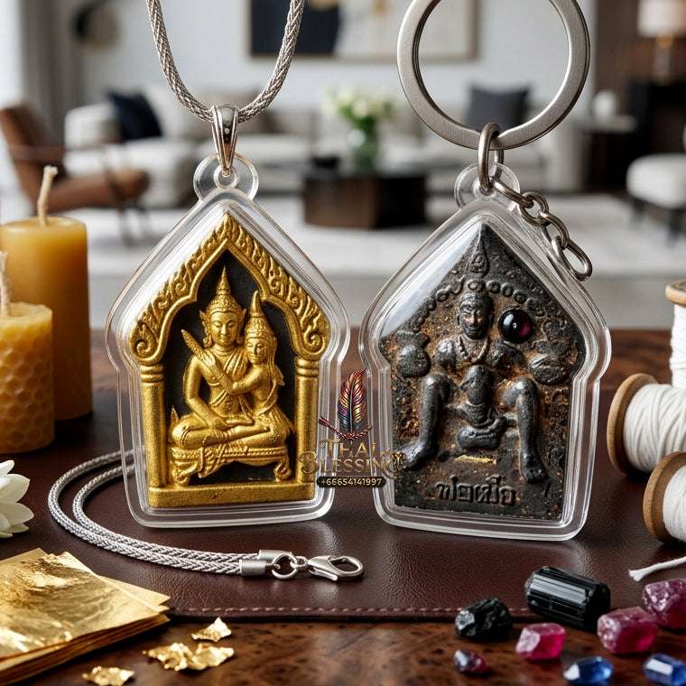 💖 Sacred "Phra Khun Phaen Oom Nang" (Khun Phaen Holding Lady) with Pho Per – "1 Billionaire" Edition: Black Herb Powder with Gold Accents – Consecrated by Luang Pu Key, Wat Si Lam Yong (2008) Thai Blessing Co By RURUECHA