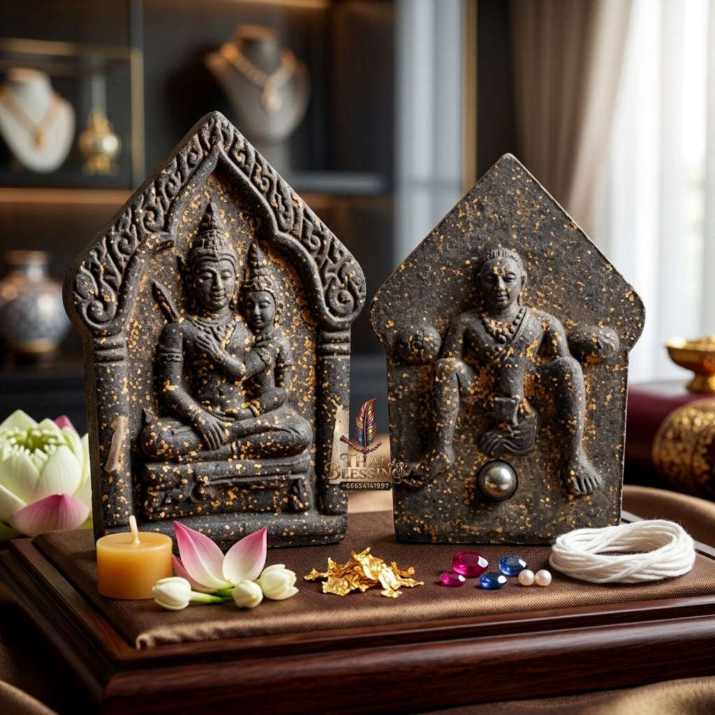 💖 Sacred "Phra Khun Phaen Oom Nang" (Khun Phaen Holding Lady) with Pho Per – "1 Billionaire" Edition: Black Sacred Herb Powder – Consecrated by Luang Pu Key, Wat Si Lam Yong (2008) Thai Blessing Co By RURUECHA
