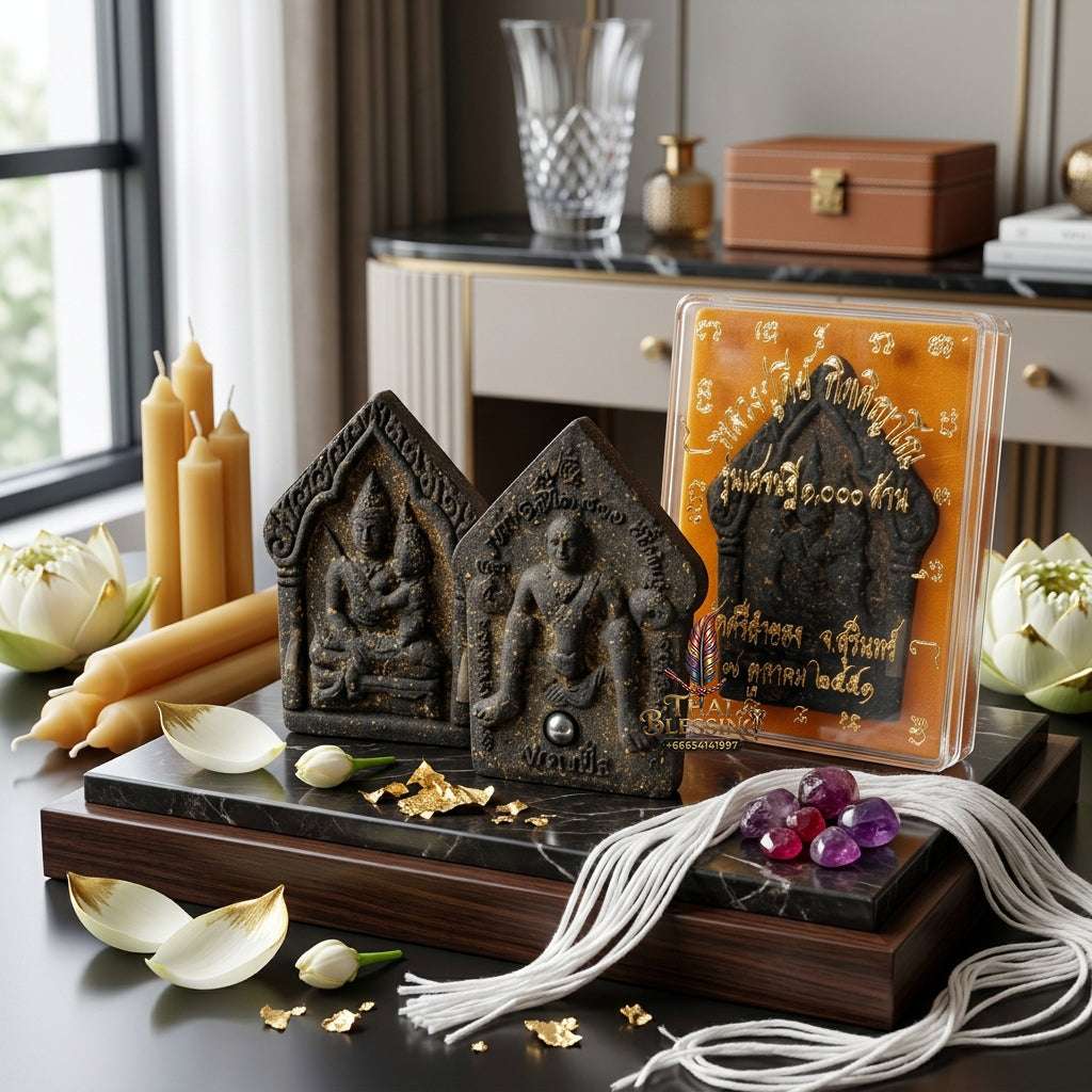💖 Sacred "Phra Khun Phaen Oom Nang" (Khun Phaen Holding Lady) with Pho Per – "1 Billionaire" Edition: Black Sacred Herb Powder – Consecrated by Luang Pu Key, Wat Si Lam Yong (2008) Thai Blessing Co By RURUECHA