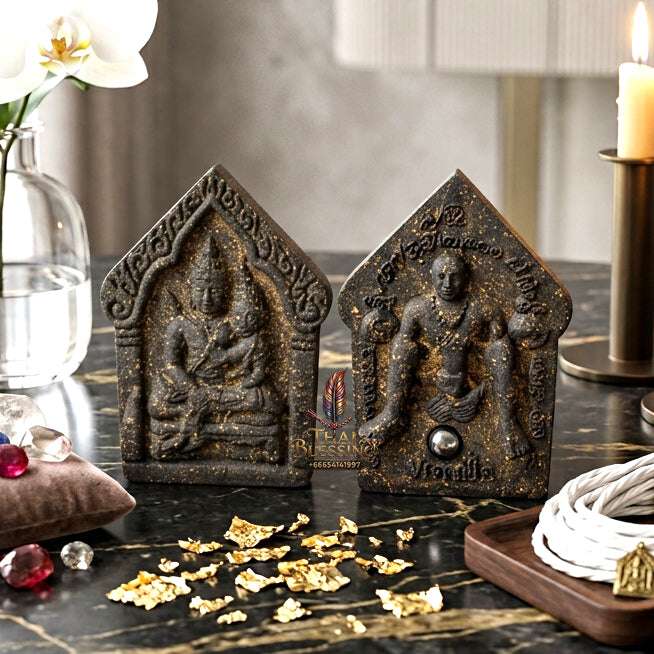 💖 Sacred "Phra Khun Phaen Oom Nang" (Khun Phaen Holding Lady) with Pho Per – "1 Billionaire" Edition: Black Sacred Herb Powder – Consecrated by Luang Pu Key, Wat Si Lam Yong (2008) Thai Blessing Co By RURUECHA