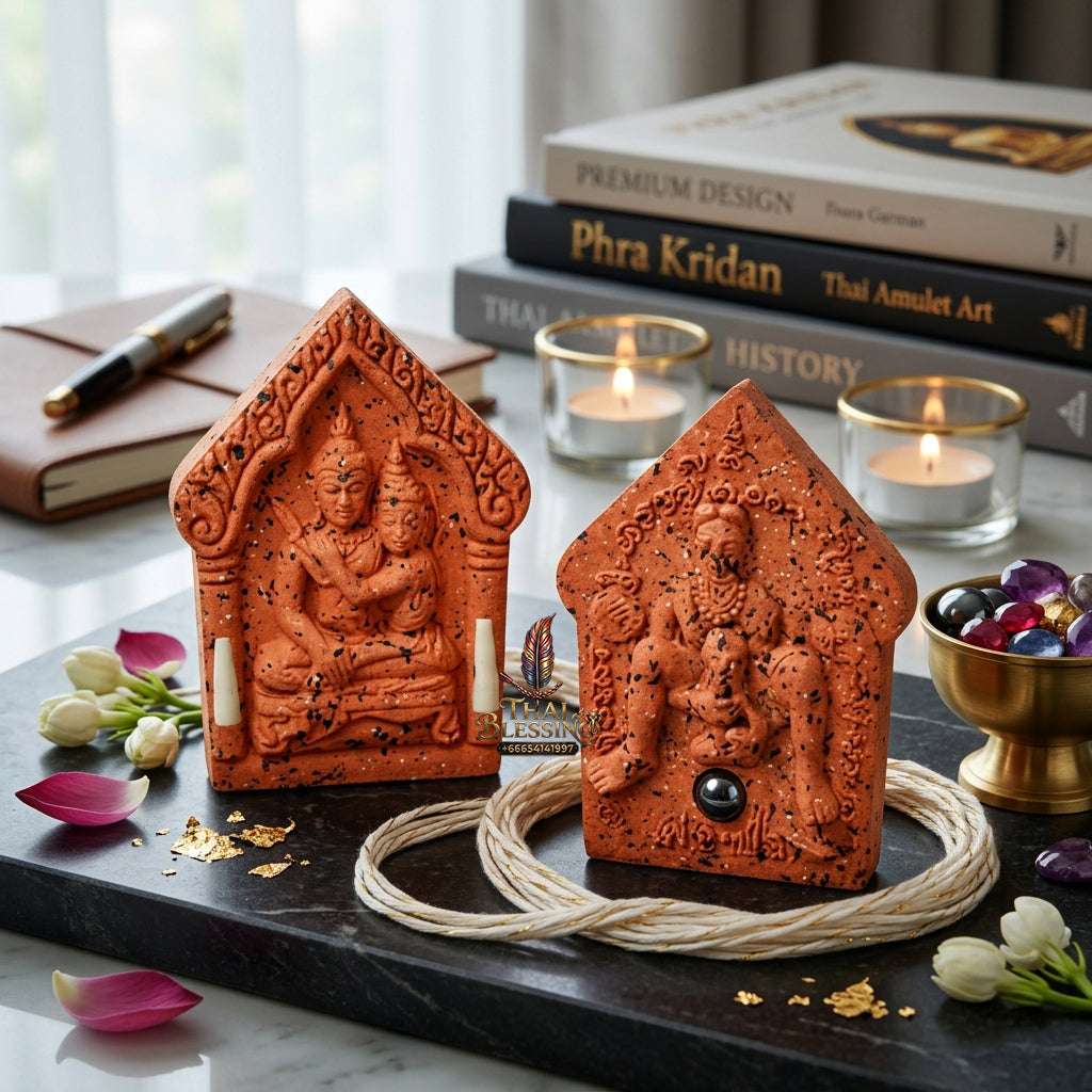 💖 Sacred "Phra Khun Phaen Oom Nang" (Khun Phaen Holding Lady) with Pho Per – "1 Billionaire" Edition: Red Sacred Herb Powder – Consecrated by Luang Pu Key, Wat Si Lam Yong (2008) Thai Blessing Co By RURUECHA