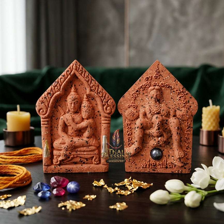 💖 Sacred "Phra Khun Phaen Oom Nang" (Khun Phaen Holding Lady) with Pho Per – "1 Billionaire" Edition: Red Sacred Herb Powder – Consecrated by Luang Pu Key, Wat Si Lam Yong (2008) Thai Blessing Co By RURUECHA