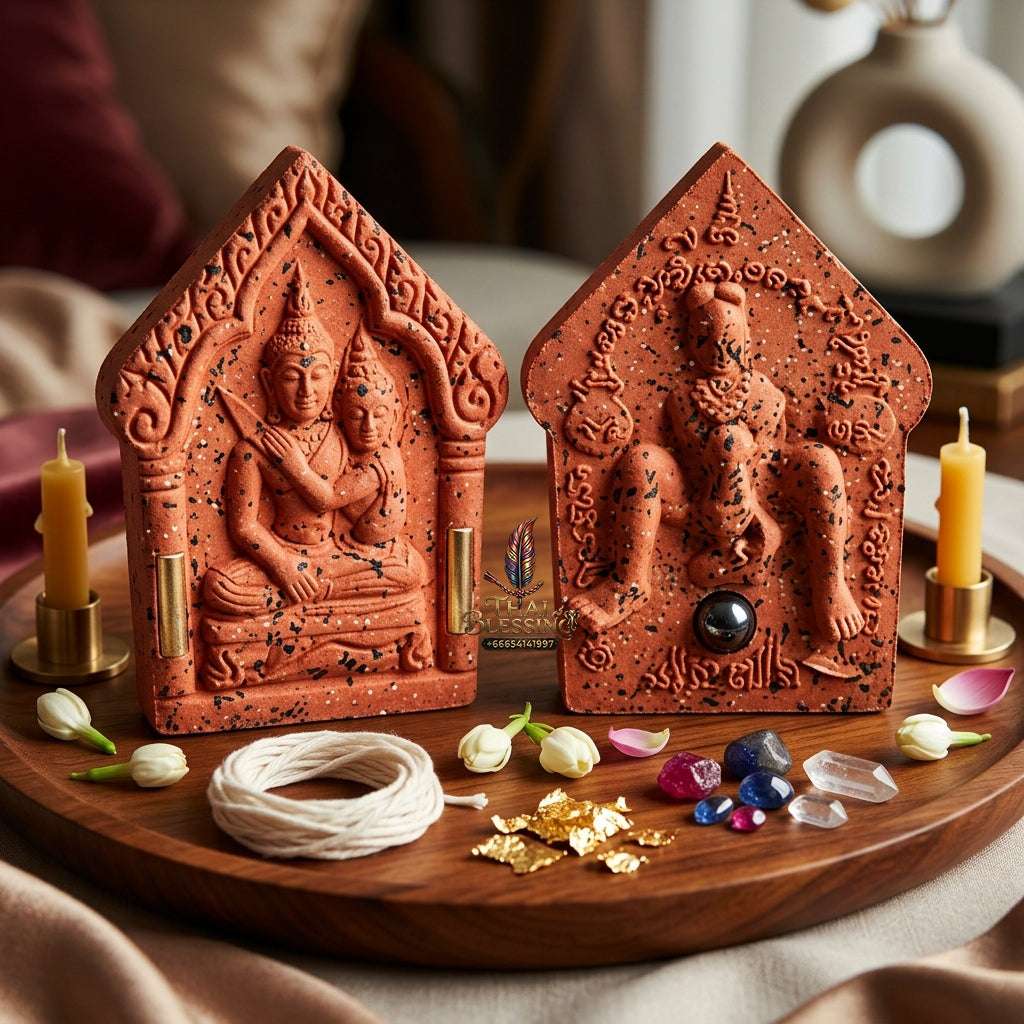 💖 Sacred "Phra Khun Phaen Oom Nang" (Khun Phaen Holding Lady) with Pho Per – "1 Billionaire" Edition: Red Sacred Herb Powder – Consecrated by Luang Pu Key, Wat Si Lam Yong (2008) Thai Blessing Co By RURUECHA