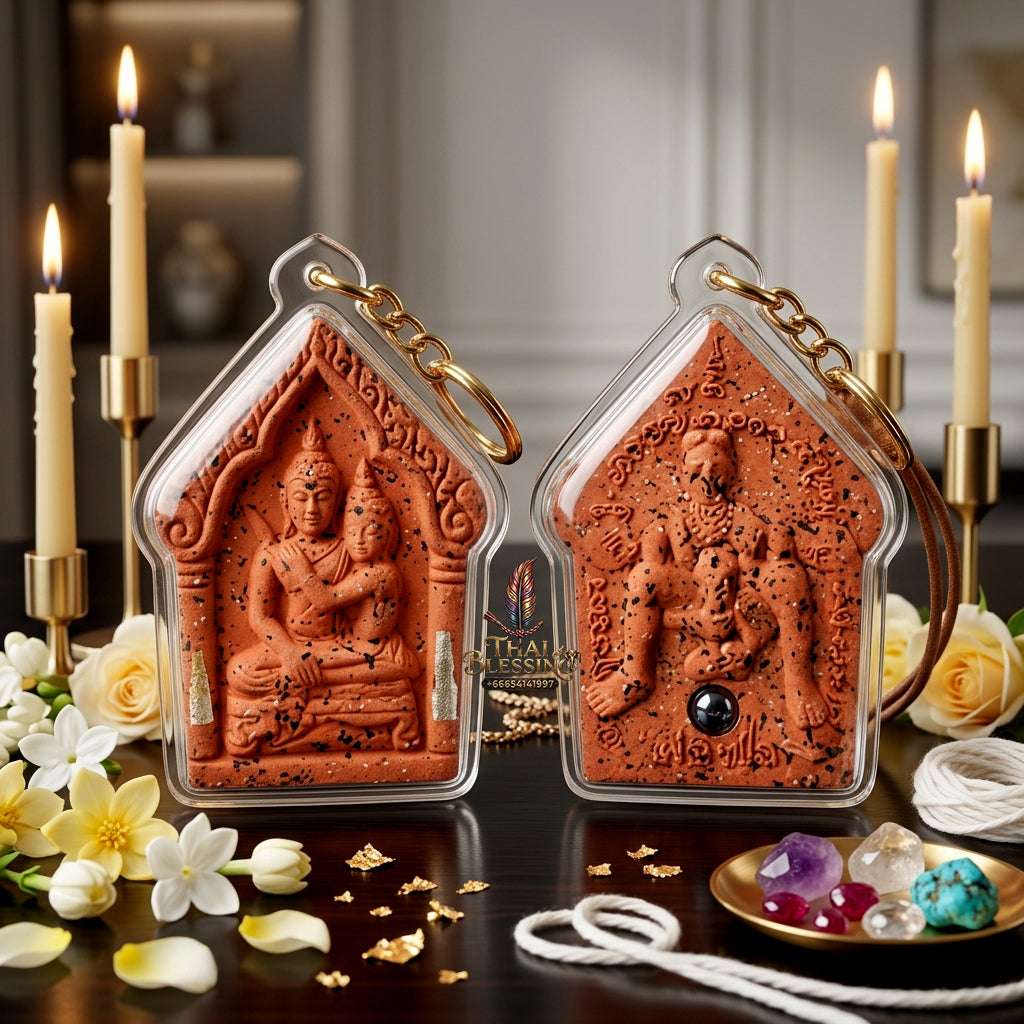 💖 Sacred "Phra Khun Phaen Oom Nang" (Khun Phaen Holding Lady) with Pho Per – "1 Billionaire" Edition: Red Sacred Herb Powder – Consecrated by Luang Pu Key, Wat Si Lam Yong (2008) Thai Blessing Co By RURUECHA