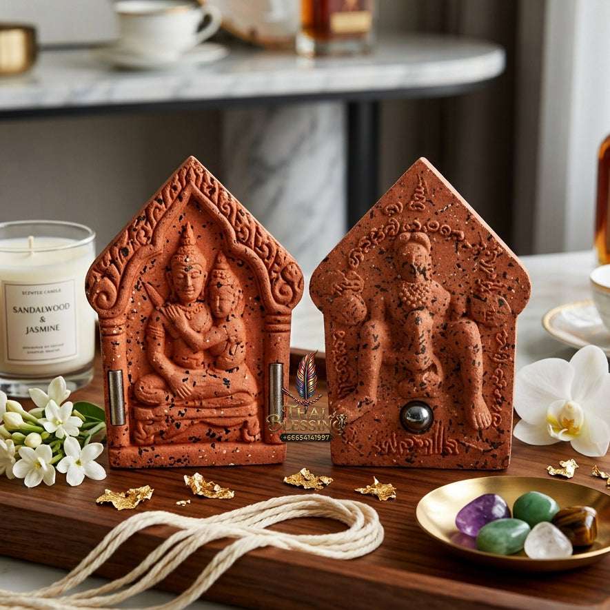 💖 Sacred "Phra Khun Phaen Oom Nang" (Khun Phaen Holding Lady) with Pho Per – "1 Billionaire" Edition: Red Sacred Herb Powder – Consecrated by Luang Pu Key, Wat Si Lam Yong (2008) Thai Blessing Co By RURUECHA