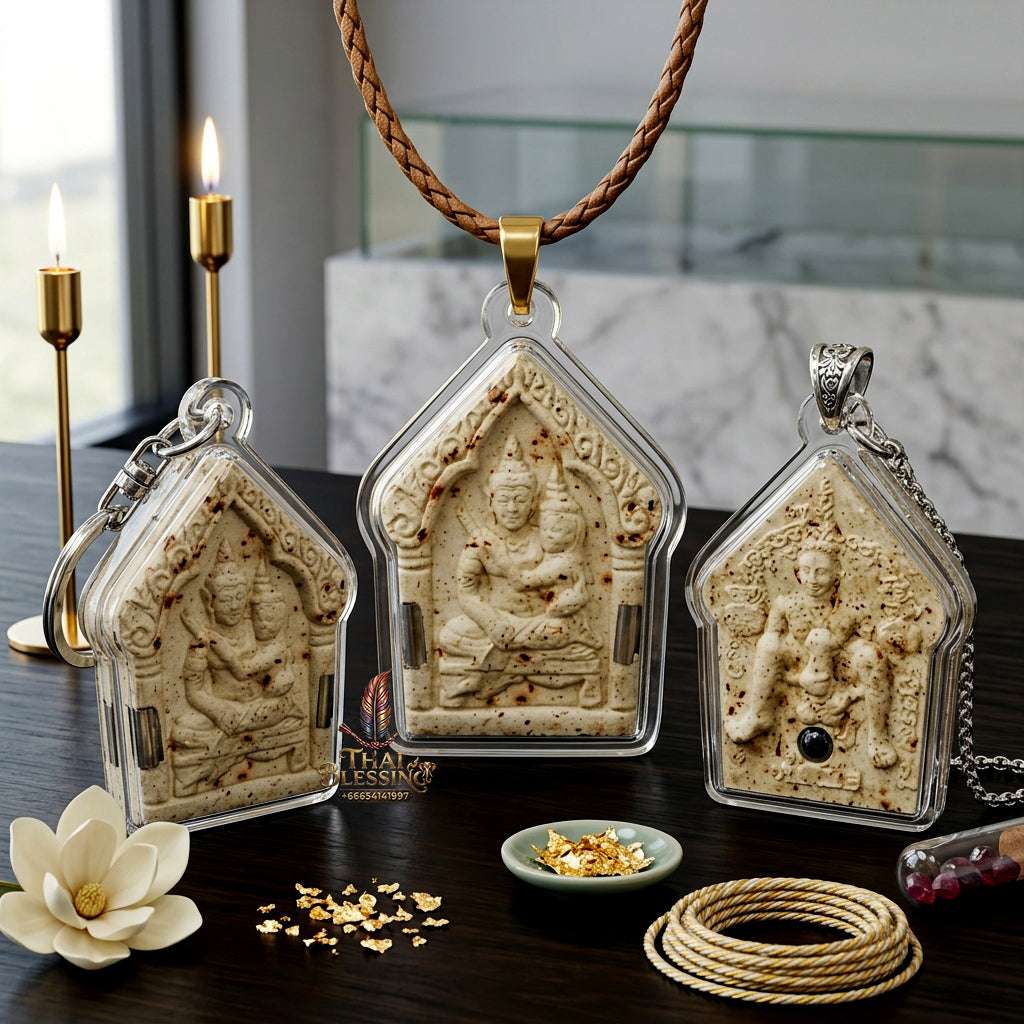 💖 Sacred "Phra Khun Phaen Oom Nang" (Khun Phaen Holding Lady) with Pho Per – "1 Billionaire" Edition: White Sacred Herb Powder – Consecrated by Luang Pu Key, Wat Si Lam Yong (2008) Thai Blessing Co By RURUECHA