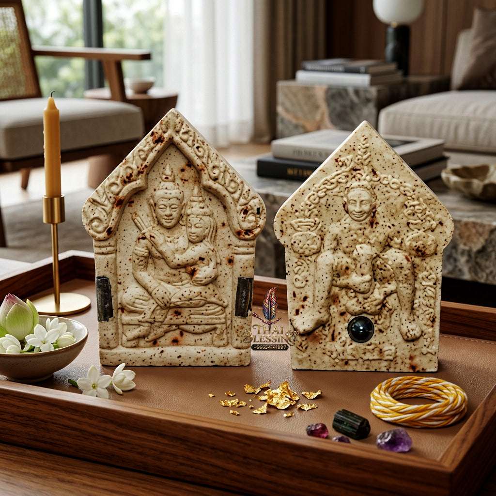 💖 Sacred "Phra Khun Phaen Oom Nang" (Khun Phaen Holding Lady) with Pho Per – "1 Billionaire" Edition: White Sacred Herb Powder – Consecrated by Luang Pu Key, Wat Si Lam Yong (2008) Thai Blessing Co By RURUECHA