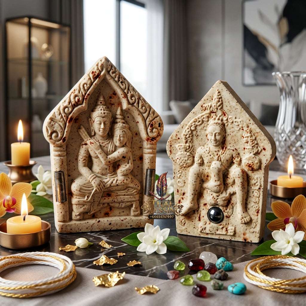 💖 Sacred "Phra Khun Phaen Oom Nang" (Khun Phaen Holding Lady) with Pho Per – "1 Billionaire" Edition: White Sacred Herb Powder – Consecrated by Luang Pu Key, Wat Si Lam Yong (2008) Thai Blessing Co By RURUECHA