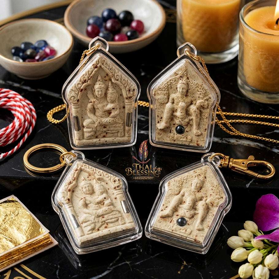 💖 Sacred "Phra Khun Phaen Oom Nang" (Khun Phaen Holding Lady) with Pho Per – "1 Billionaire" Edition: White Sacred Herb Powder – Consecrated by Luang Pu Key, Wat Si Lam Yong (2008) Thai Blessing Co By RURUECHA