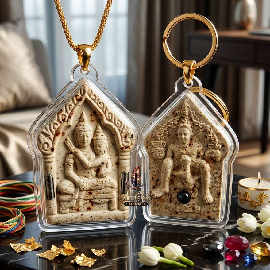 💖 Sacred "Phra Khun Phaen Oom Nang" (Khun Phaen Holding Lady) with Pho Per – "1 Billionaire" Edition: White Sacred Herb Powder – Consecrated by Luang Pu Key, Wat Si Lam Yong (2008) Thai Blessing Co By RURUECHA