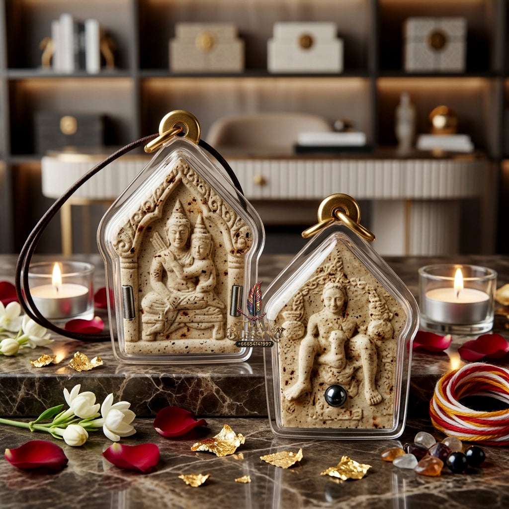 💖 Sacred "Phra Khun Phaen Oom Nang" (Khun Phaen Holding Lady) with Pho Per – "1 Billionaire" Edition: White Sacred Herb Powder – Consecrated by Luang Pu Key, Wat Si Lam Yong (2008) Thai Blessing Co By RURUECHA