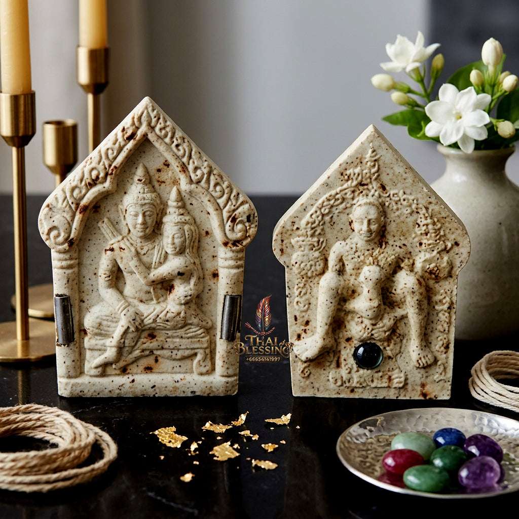 💖 Sacred "Phra Khun Phaen Oom Nang" (Khun Phaen Holding Lady) with Pho Per – "1 Billionaire" Edition: White Sacred Herb Powder – Consecrated by Luang Pu Key, Wat Si Lam Yong (2008) Thai Blessing Co By RURUECHA