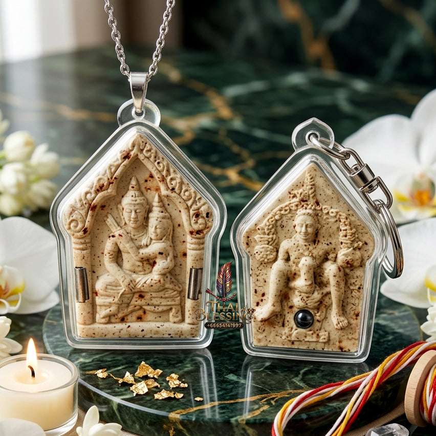 💖 Sacred "Phra Khun Phaen Oom Nang" (Khun Phaen Holding Lady) with Pho Per – "1 Billionaire" Edition: White Sacred Herb Powder – Consecrated by Luang Pu Key, Wat Si Lam Yong (2008) Thai Blessing Co By RURUECHA