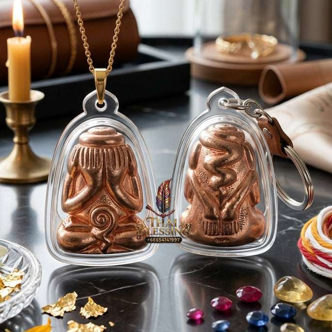 📿 Sacred "Phra Pidta Bucha Kru" (Teacher-Worship Close-Eyes Amulet): Ancient Copper Alloy – Consecrated by Luang Pu Phueak, Wat Pho Chai Mak Mi (2015) Thai Blessing Co By RURUECHA