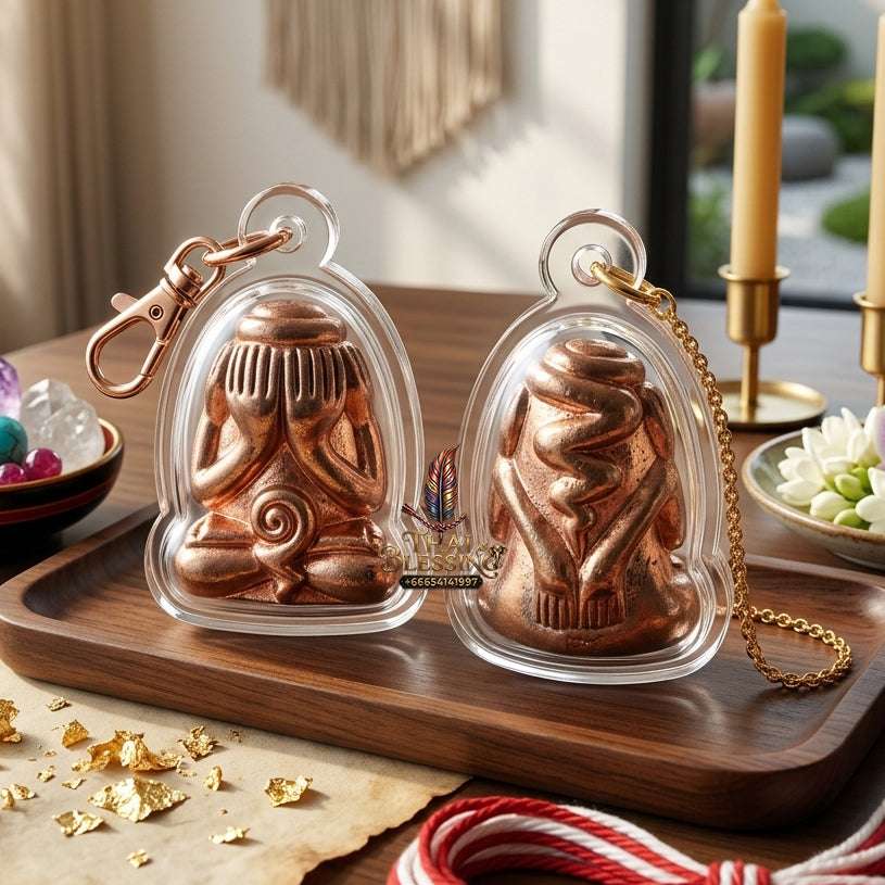 📿 Sacred "Phra Pidta Bucha Kru" (Teacher-Worship Close-Eyes Amulet): Ancient Copper Alloy – Consecrated by Luang Pu Phueak, Wat Pho Chai Mak Mi (2015) Thai Blessing Co By RURUECHA