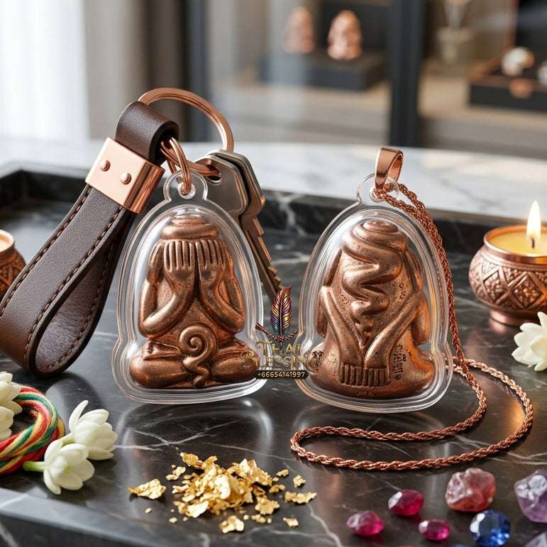 📿 Sacred "Phra Pidta Bucha Kru" (Teacher-Worship Close-Eyes Amulet): Ancient Copper Alloy – Consecrated by Luang Pu Phueak, Wat Pho Chai Mak Mi (2015) Thai Blessing Co By RURUECHA