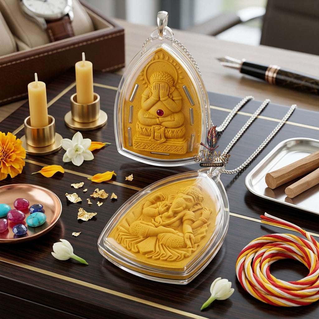 📿 Sacred "Phra Pidta Maha Prap" (Great Victory Close-Eyes Amulet): Lucky Powder Edition – Consecrated by Luang Pu Sai Thong, Wat Sawang Arom (2015) Thai Blessing Co By RURUECHA