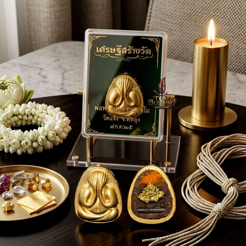 💰 Sacred "Phra Pidta Na Setthi" (Millionaire’s Close-Eyes Amulet): Gold-Plated Sacred Alloy – "Setthi Sang Wat" (Millionaire-Built Temple) Edition, Consecrated by Phor Than Phong, Wat Chaeng (2025) Thai Blessing Co By RURUECHA