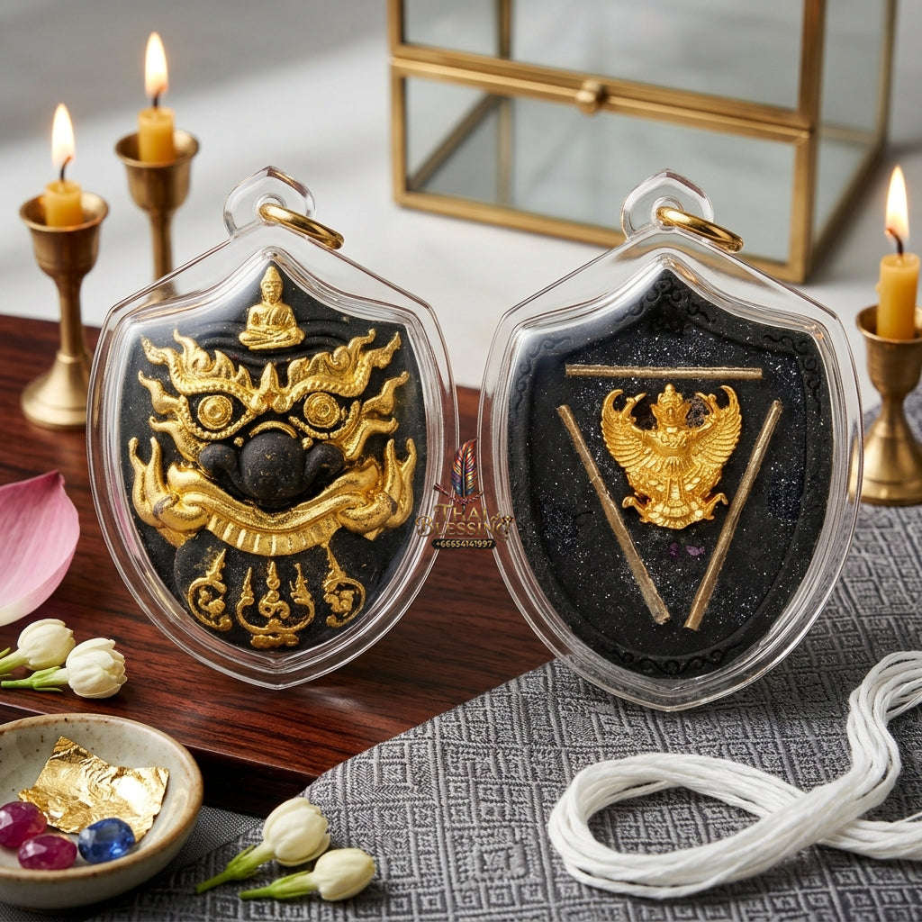 ✨ Sacred Phra Rahu "Fate-Support" Talisman | Single-Eyed Coconut Shell & Gold Leaf | Luang Pu Nen Kaew, Wat Ban Kaset Thung Setthi (2011 Edition) Thai Blessing Co By RURUECHA