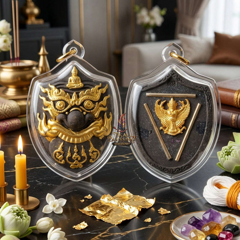✨ Sacred Phra Rahu "Fate-Support" Talisman | Single-Eyed Coconut Shell & Gold Leaf | Luang Pu Nen Kaew, Wat Ban Kaset Thung Setthi (2011 Edition) Thai Blessing Co By RURUECHA