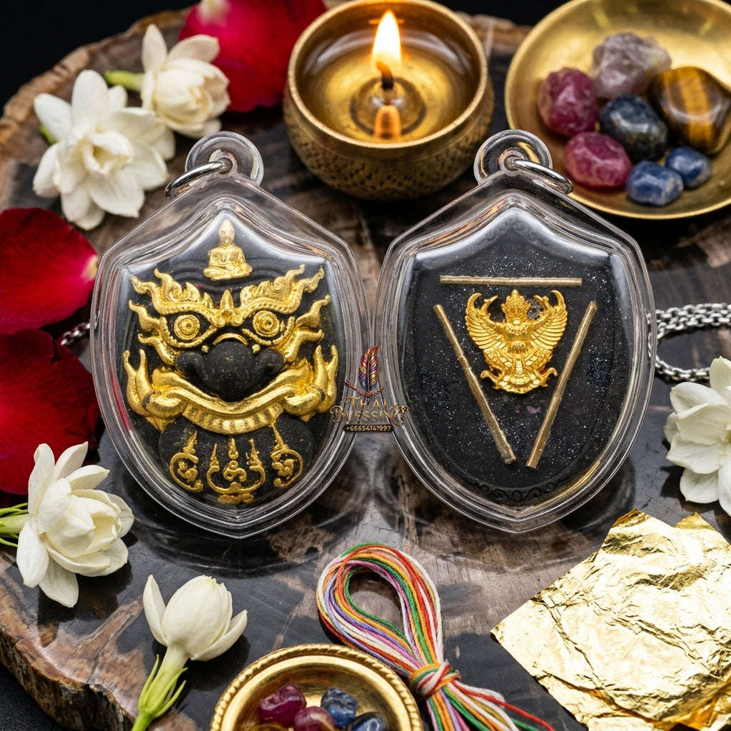✨ Sacred Phra Rahu "Fate-Support" Talisman | Single-Eyed Coconut Shell & Gold Leaf | Luang Pu Nen Kaew, Wat Ban Kaset Thung Setthi (2011 Edition) Thai Blessing Co By RURUECHA