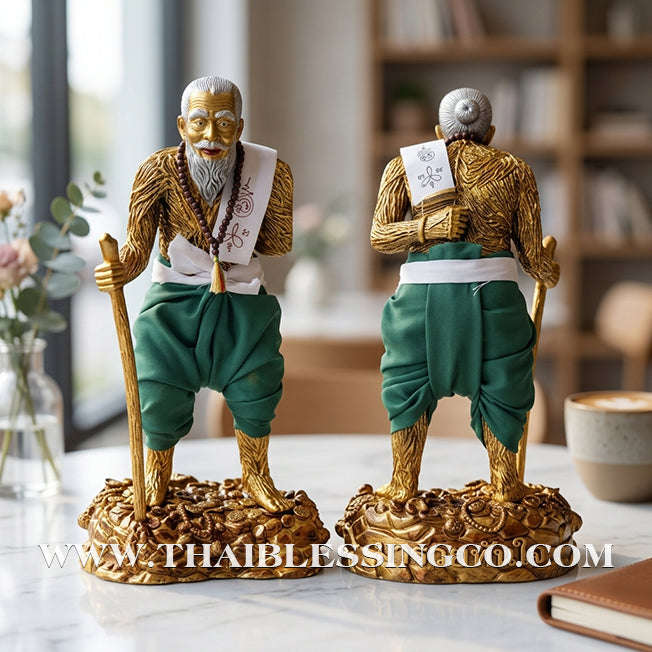 👑 Sacred "Pu Thuat Thong" (Grandfather Wealth Spirit) – Honey-Gold Altar Edition with Green Sarong: Phra-achan Ronsiri, Wat Phu Khao Thong – The Divine Engine for Sovereign Prosperity, Majestic Influence, and Unstoppable Life Elevation!
