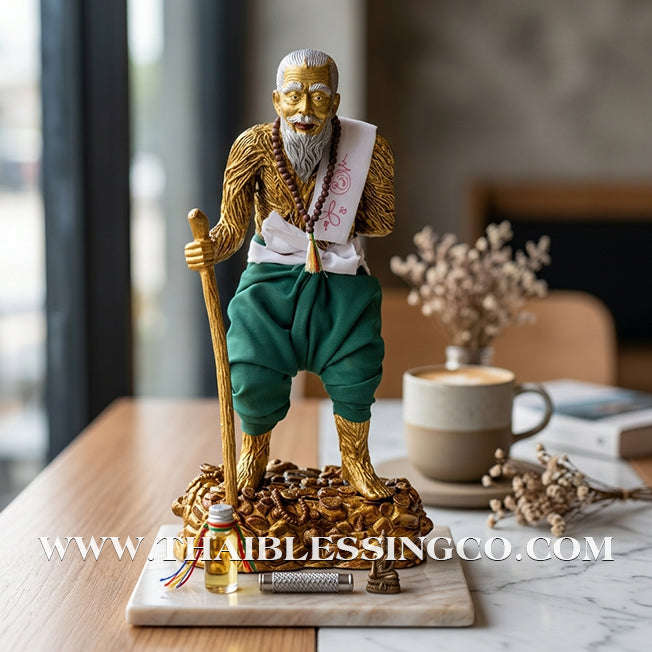 👑 Sacred "Pu Thuat Thong" (Grandfather Wealth Spirit) – Honey-Gold Altar Edition with Green Sarong: Phra-achan Ronsiri, Wat Phu Khao Thong – The Divine Engine for Sovereign Prosperity, Majestic Influence, and Unstoppable Life Elevation!