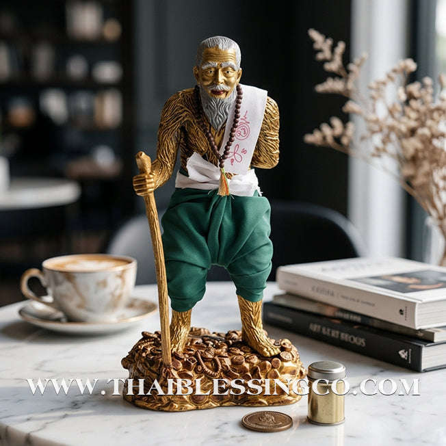 👑 Sacred "Pu Thuat Thong" (Grandfather Wealth Spirit) – Honey-Gold Altar Edition with Green Sarong: Phra-achan Ronsiri, Wat Phu Khao Thong – The Divine Engine for Sovereign Prosperity, Majestic Influence, and Unstoppable Life Elevation!