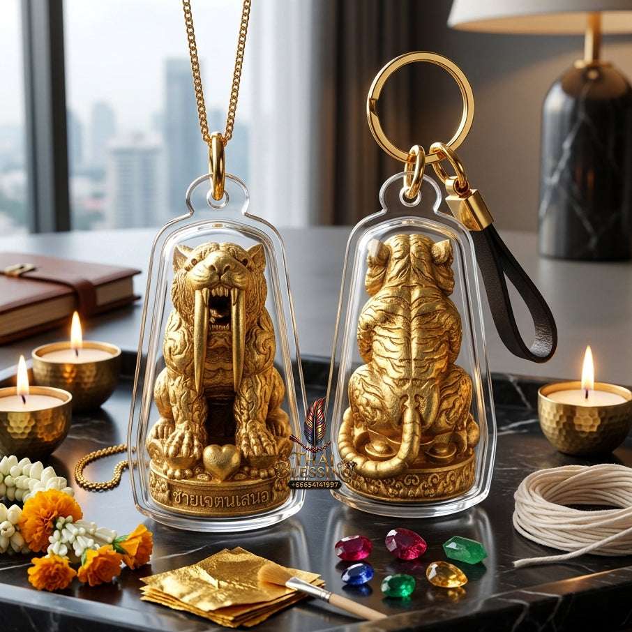 ✨ Sacred "Sabertooth Tiger" (Suea Khiao Dap) Amulet: Satin-Plated Bronze – Consecrated by Luang Pu Yen, Wat Kaeng Sadao (2026)