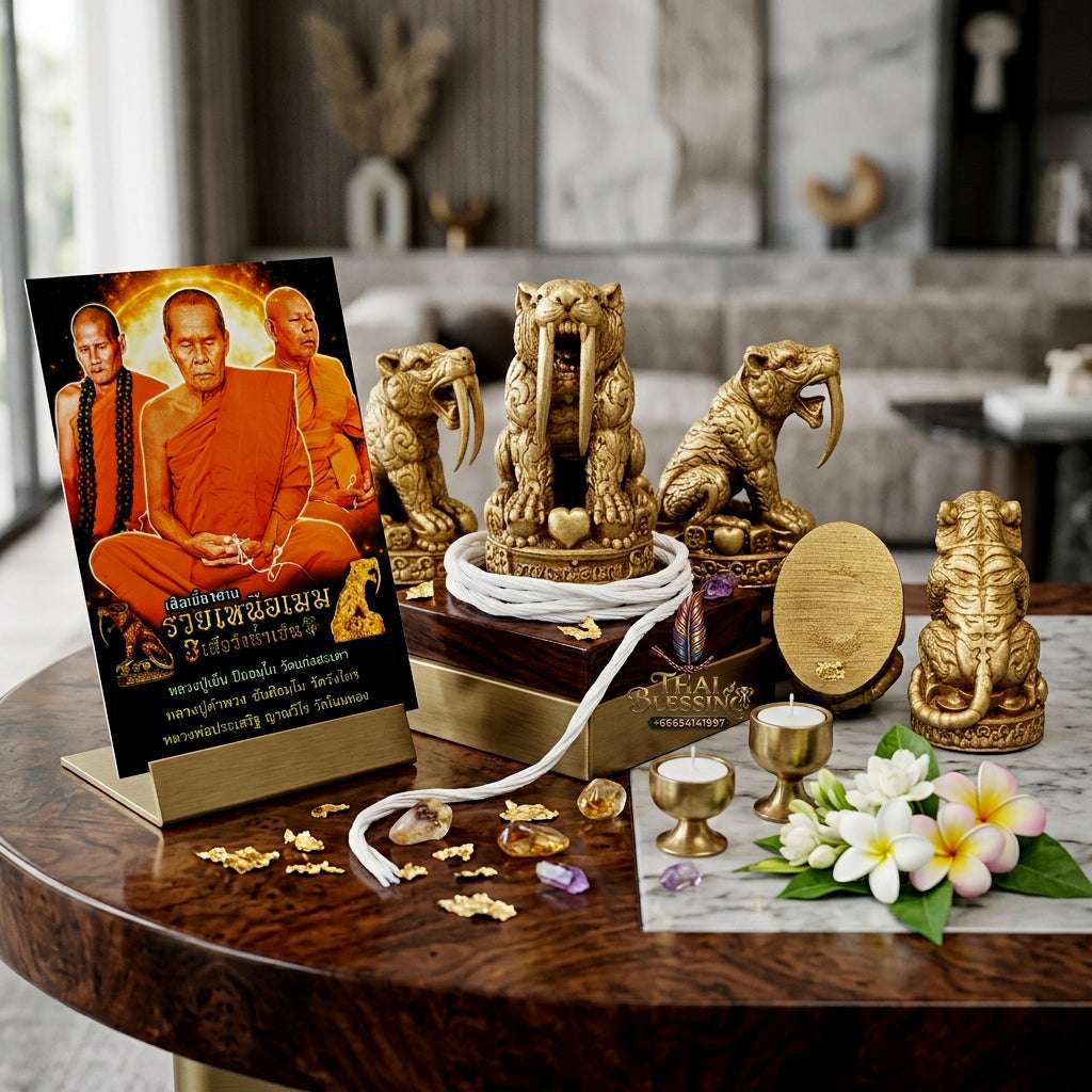 ✨ Sacred "Sabertooth Tiger" (Suea Khiao Dap) Amulet: Satin-Plated Bronze – Consecrated by Luang Pu Yen, Wat Kaeng Sadao (2026)