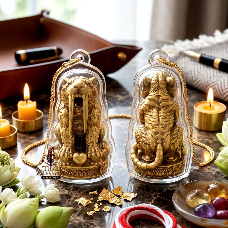 ✨ Sacred "Sabertooth Tiger" (Suea Khiao Dap) Amulet: Satin-Plated Bronze – Consecrated by Luang Pu Yen, Wat Kaeng Sadao (2026)