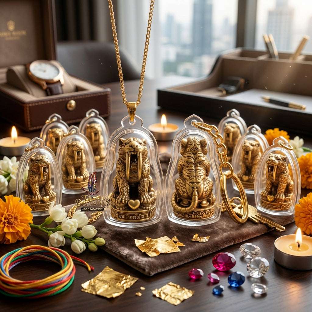 ✨ Sacred "Sabertooth Tiger" (Suea Khiao Dap) Amulet: Satin-Plated Bronze – Consecrated by Luang Pu Yen, Wat Kaeng Sadao (2026)