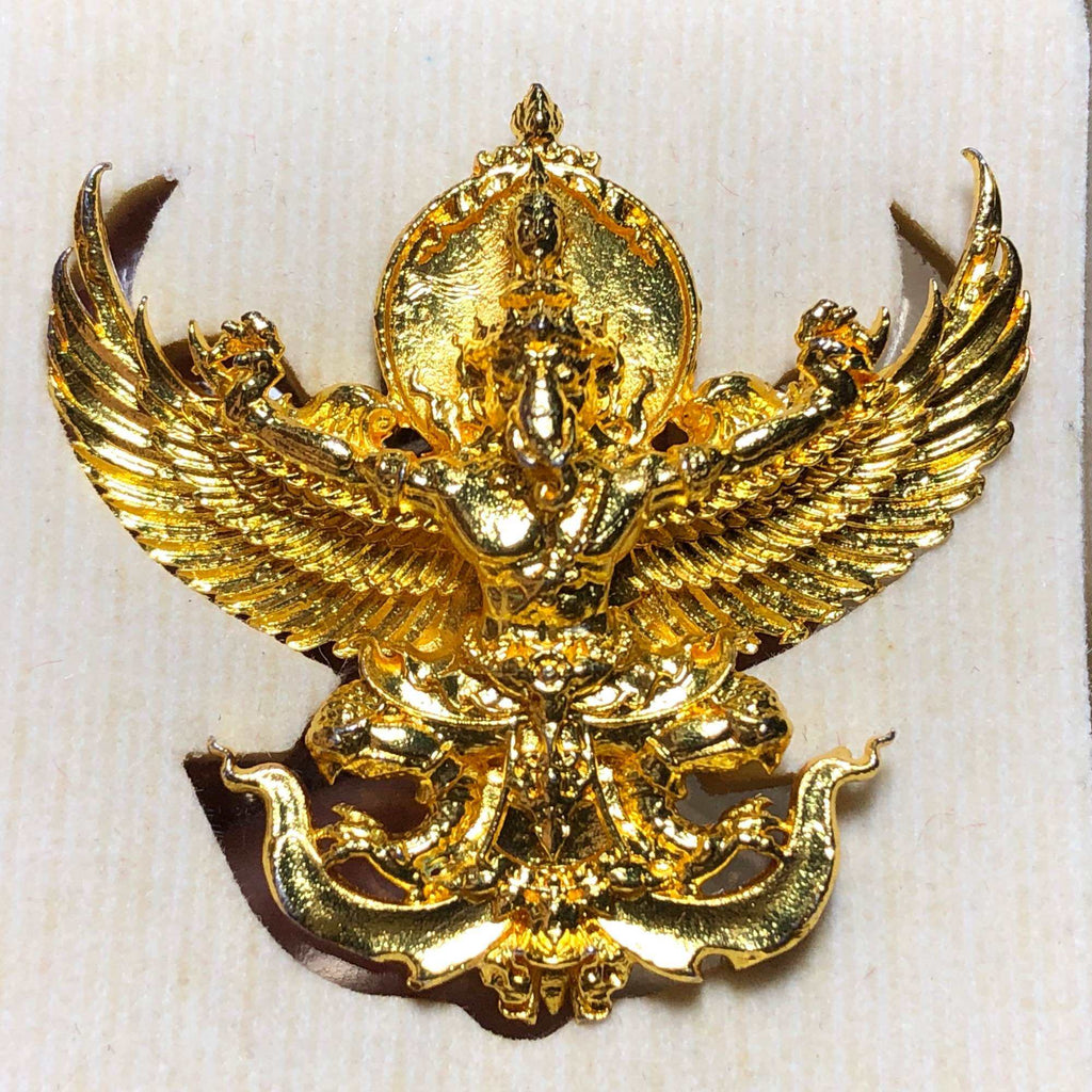 Gold-plated Sacred Thai elephant-bird amulet showcasing intricate winged deity design for home decor