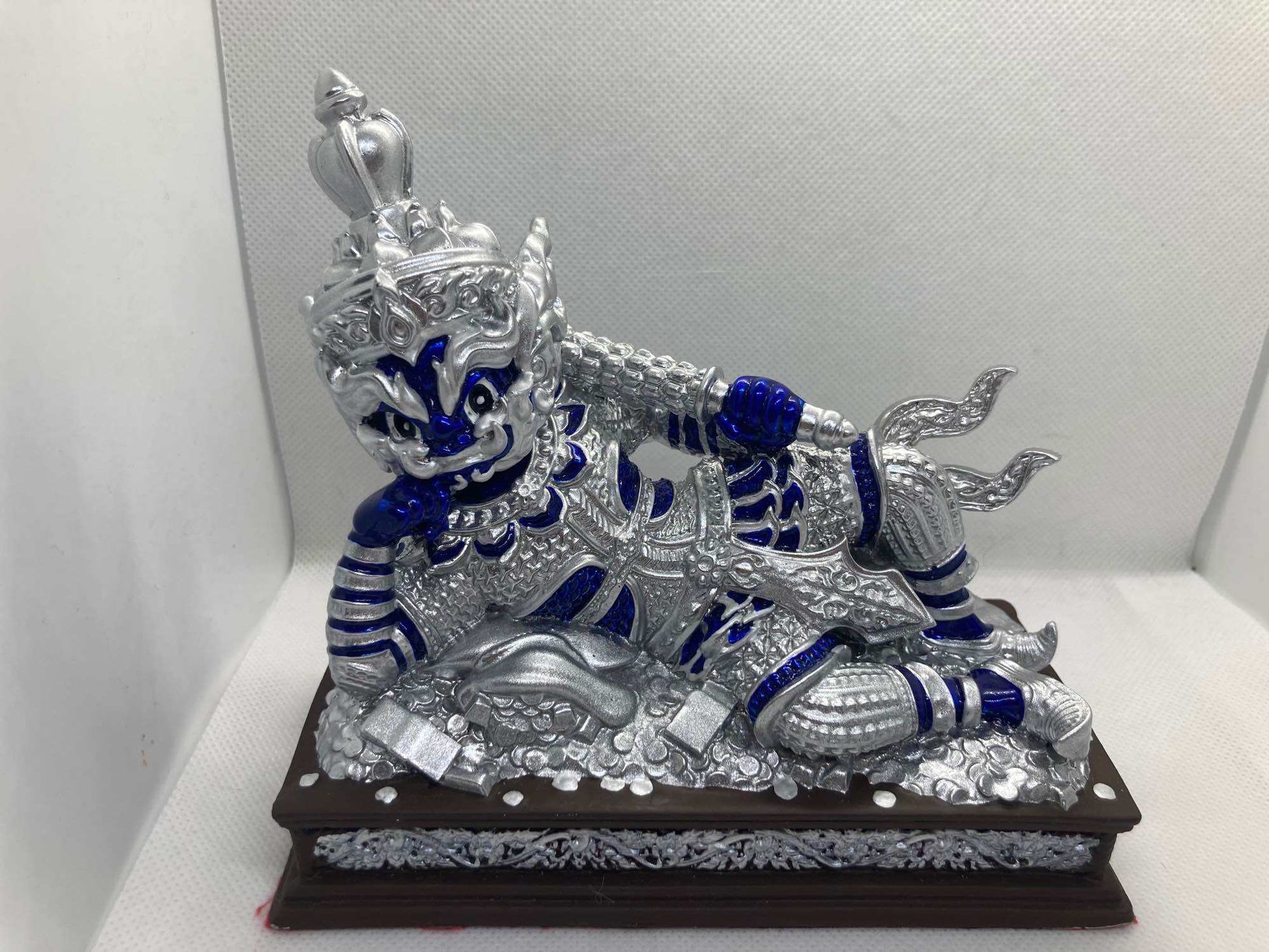 Sacred Thai guardian statue limited edition with intricate silver and blue detailing, showcasing cultural craftsmanship