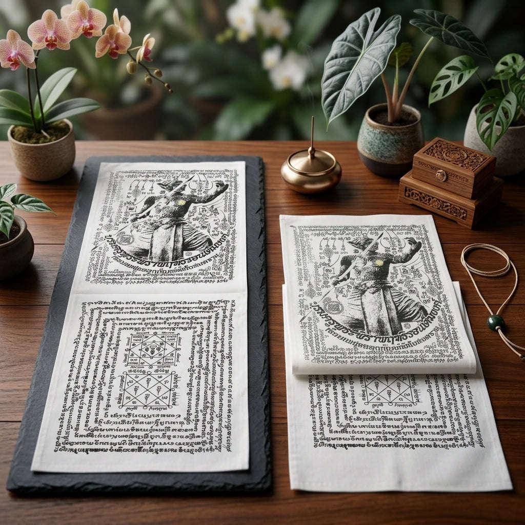 Sacred Thai Khao Or Grand Master Yantra Sash "Phra Phetchalukan & Phra Pirab Edition" (2.5m Triple-Fold Ceremonial Cloth Infused with 227 Holy Herb Inks) Limited 18 Pieces Worldwide Thai Blessing Co By RURUECHA