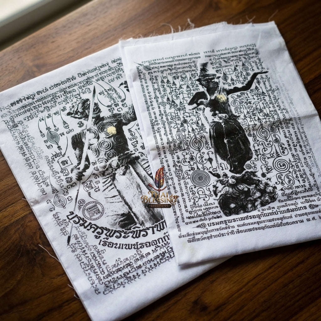 Sacred Thai Khao Or Grand Master Yantra Sash "Phra Phetchalukan & Phra Pirab Edition" (2.5m Triple-Fold Ceremonial Cloth Infused with 227 Holy Herb Inks) Limited 18 Pieces Worldwide Thai Blessing Co By RURUECHA
