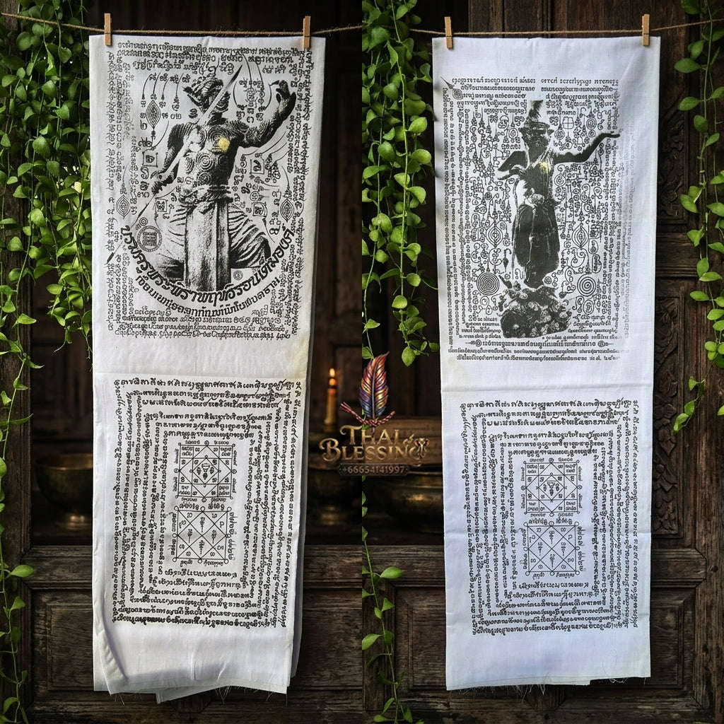 Sacred Thai Khao Or Grand Master Yantra Sash "Phra Phetchalukan & Phra Pirab Edition" (2.5m Triple-Fold Ceremonial Cloth Infused with 227 Holy Herb Inks) Limited 18 Pieces Worldwide Thai Blessing Co By RURUECHA