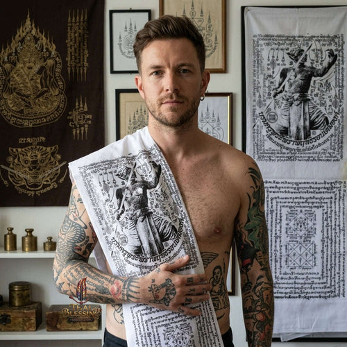 Sacred Thai Khao Or Grand Master Yantra Sash "Phra Phetchalukan & Phra Pirab Edition" (2.5m Triple-Fold Ceremonial Cloth Infused with 227 Holy Herb Inks) Limited 18 Pieces Worldwide Thai Blessing Co By RURUECHA
