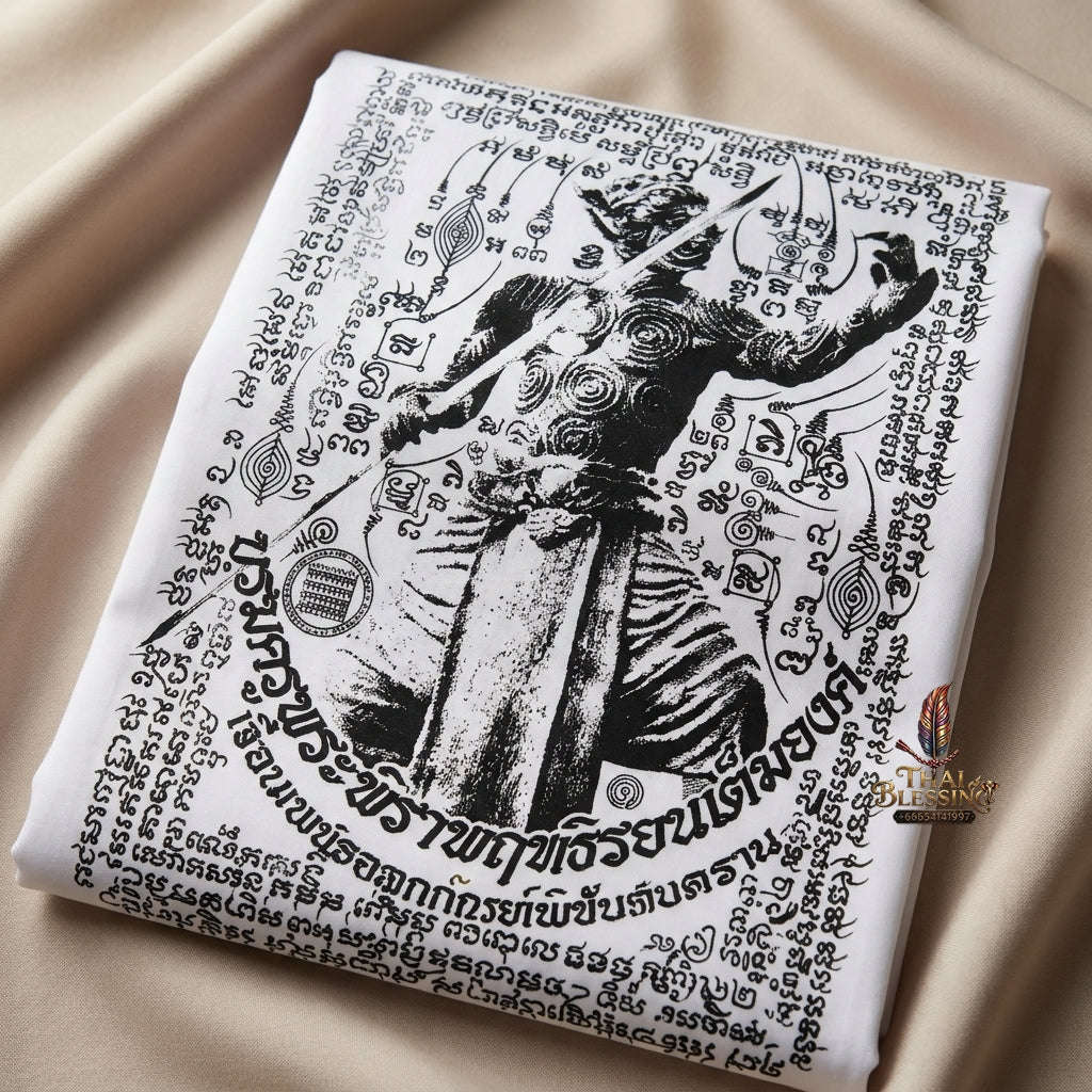 Sacred Thai Khao Or Grand Master Yantra Sash "Phra Phetchalukan & Phra Pirab Edition" (2.5m Triple-Fold Ceremonial Cloth Infused with 227 Holy Herb Inks) Limited 18 Pieces Worldwide Thai Blessing Co By RURUECHA