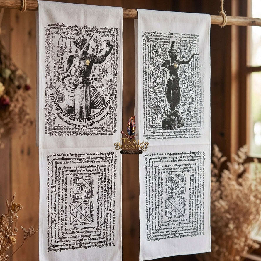 Sacred Thai Khao Or Grand Master Yantra Sash "Phra Phetchalukan & Phra Pirab Edition" (2.5m Triple-Fold Ceremonial Cloth Infused with 227 Holy Herb Inks) Limited 18 Pieces Worldwide Thai Blessing Co By RURUECHA