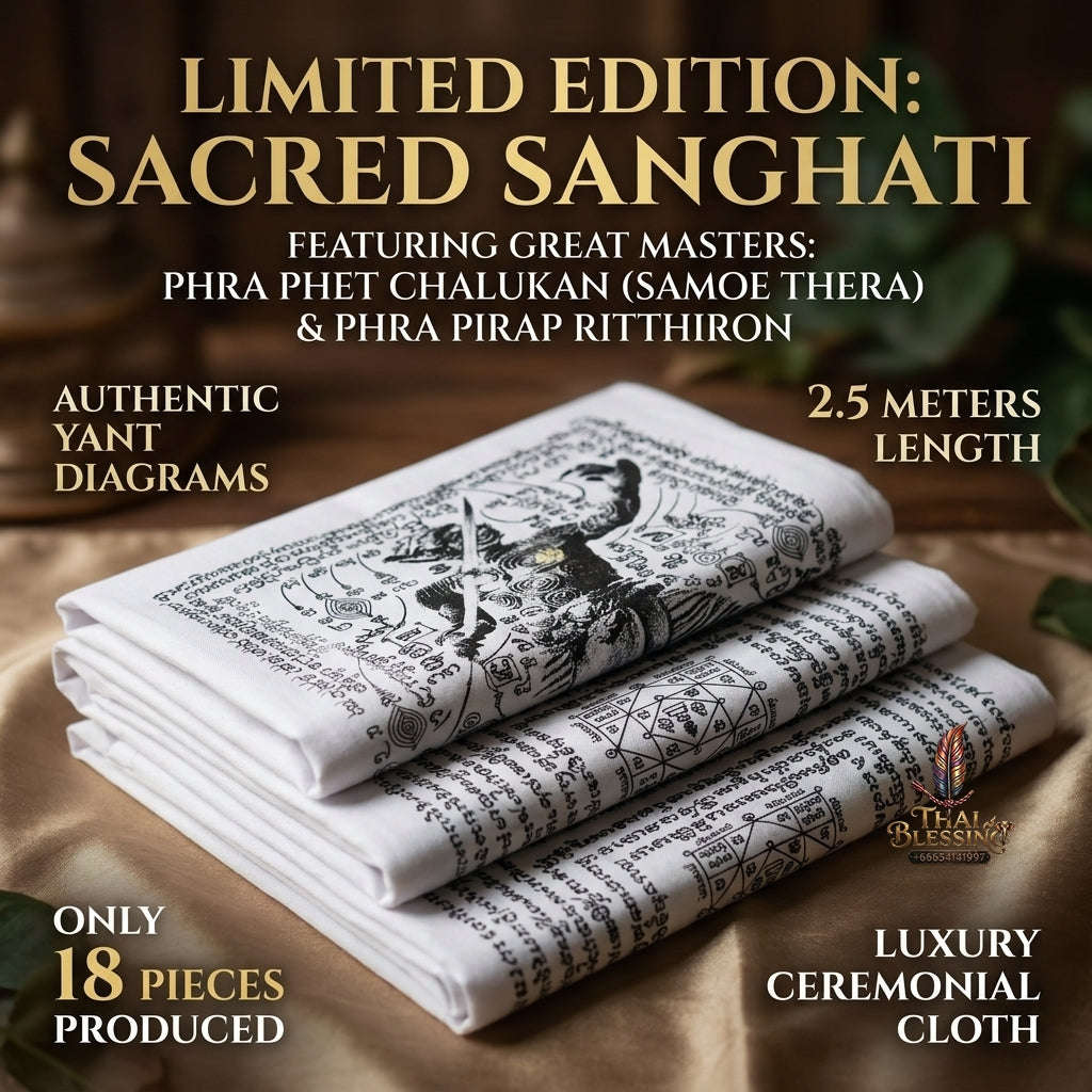 Sacred Thai Khao Or Grand Master Yantra Sash "Phra Phetchalukan & Phra Pirab Edition" (2.5m Triple-Fold Ceremonial Cloth Infused with 227 Holy Herb Inks) Limited 18 Pieces Worldwide Thai Blessing Co By RURUECHA