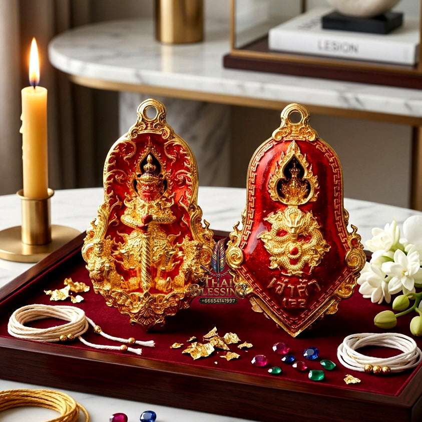 ✨ Sacred "Thao Wessuwan" (God of Wealth) Jampi Coin, "Jao Sua 168" Edition: Gold-Plated Bronze with Red Enamel – Consecrated by Phra Ajarn Lek, Wat Tham Khao Noi (2022) Thai Blessing Co By RURUECHA