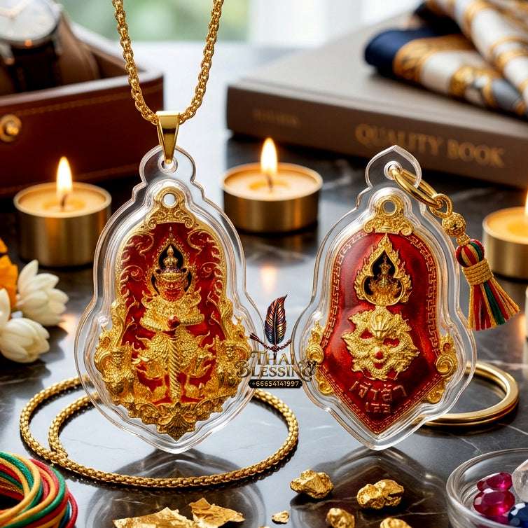 ✨ Sacred "Thao Wessuwan" (God of Wealth) Jampi Coin, "Jao Sua 168" Edition: Gold-Plated Bronze with Red Enamel – Consecrated by Phra Ajarn Lek, Wat Tham Khao Noi (2022) Thai Blessing Co By RURUECHA
