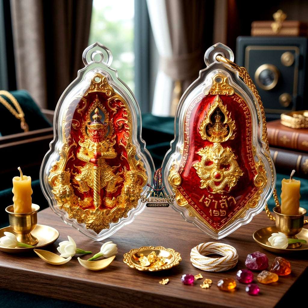 ✨ Sacred "Thao Wessuwan" (God of Wealth) Jampi Coin, "Jao Sua 168" Edition: Gold-Plated Bronze with Red Enamel – Consecrated by Phra Ajarn Lek, Wat Tham Khao Noi (2022) Thai Blessing Co By RURUECHA