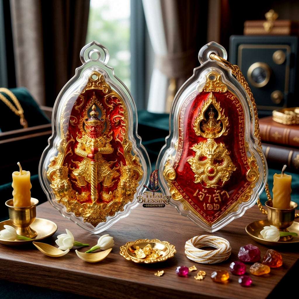 ✨ Sacred "Thao Wessuwan" (God of Wealth) Jampi Coin, "Jao Sua 168" Edition: Gold-Plated Bronze with Red Enamel – Consecrated by Phra Ajarn Lek, Wat Tham Khao Noi (2022) Thai Blessing Co By RURUECHA