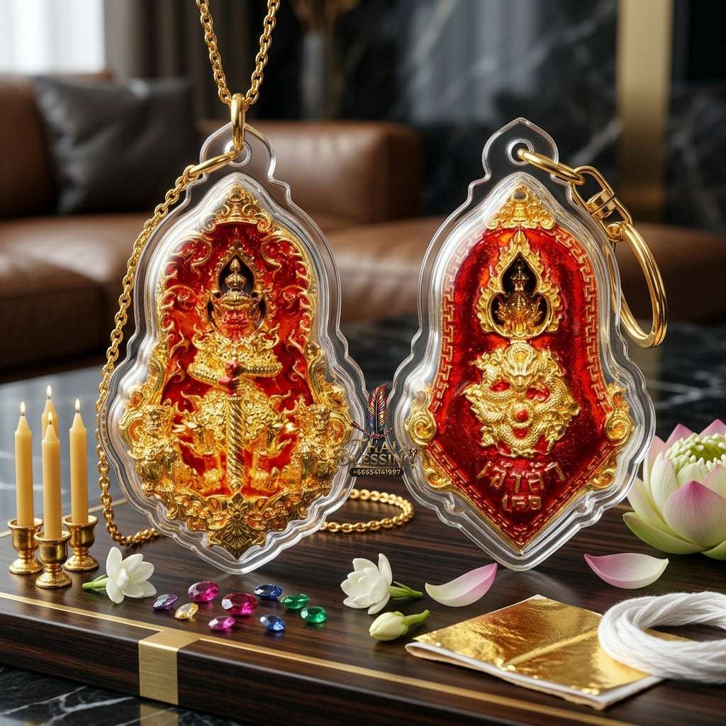 ✨ Sacred "Thao Wessuwan" (God of Wealth) Jampi Coin, "Jao Sua 168" Edition: Gold-Plated Bronze with Red Enamel – Consecrated by Phra Ajarn Lek, Wat Tham Khao Noi (2022) Thai Blessing Co By RURUECHA