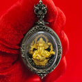 Thai Ganesh Pendant Amulet - White Satin Gold for Wisdom, Wealth, Success, and Prosperity